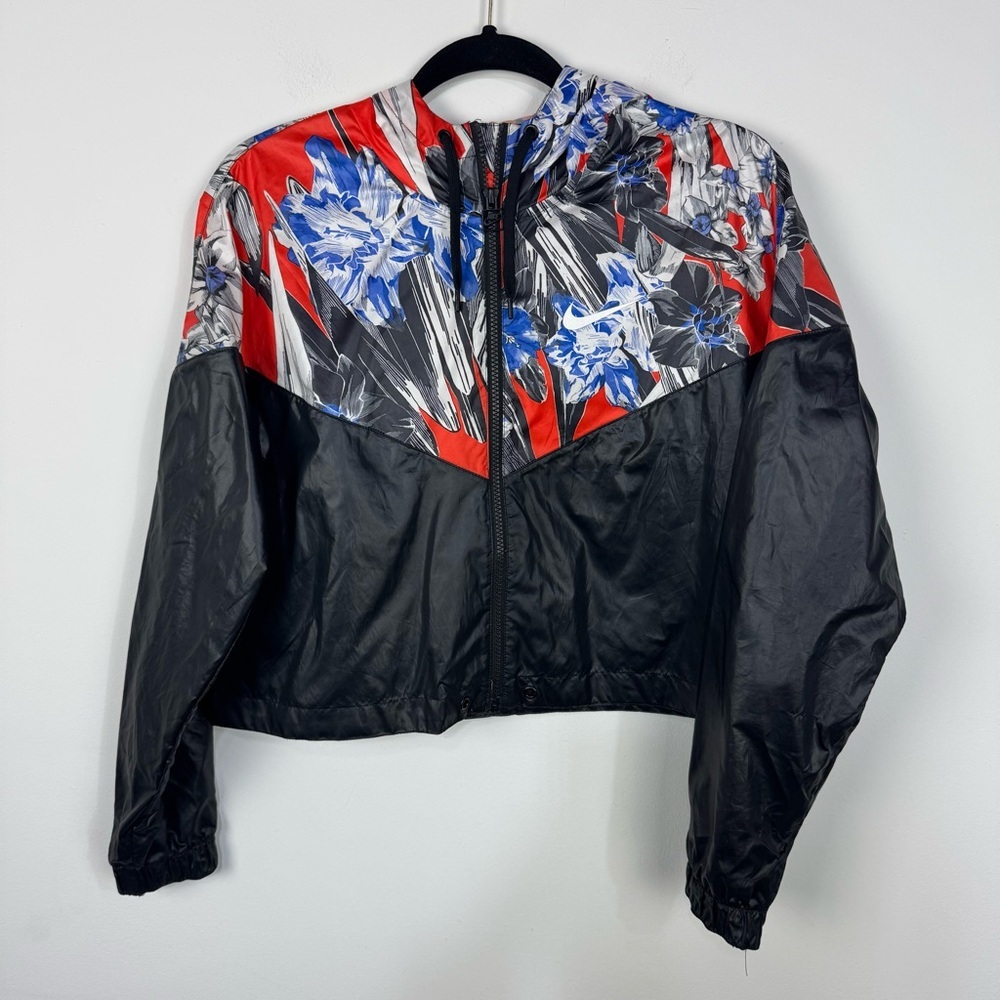 Nike Cropped Floral Red White Blue Full Zip Windbreaker Jacket Streetwear